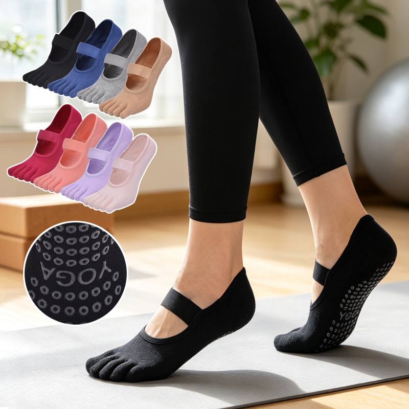 Medias Para Pilates Y Yoga - レディース用、5本指タイプ、滑り止め加工のピラティスソックス。女性用、バンド付き、滑り止め加工、ヨガ用、フィットネス用、背中が開いたデザイン、バレエ用、綿素材、室内用、床用ソックス。